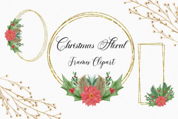 Christmas Floral Frames Clipart for Modern Illustrations