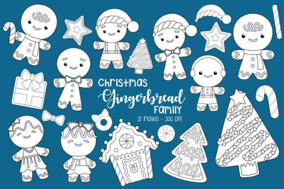 Christmas Gingerbread Clipart Coloring for Illustrations