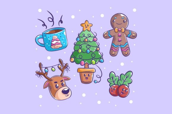 Christmas Icon Set Hand Drawn Cartoon for Illustrations