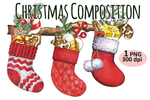 Christmas Socks Composition Clipart PNG for Illustrations