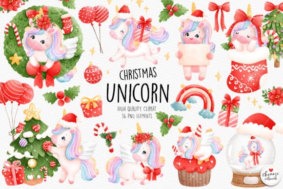Christmas Unicorn Clipart Review for Embroidery