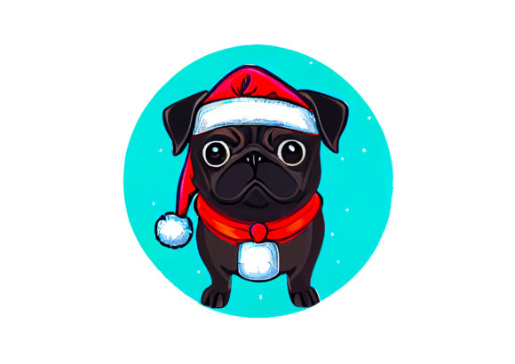 Cute Christmas Pug Sticker Drawing for Modern Illustrations