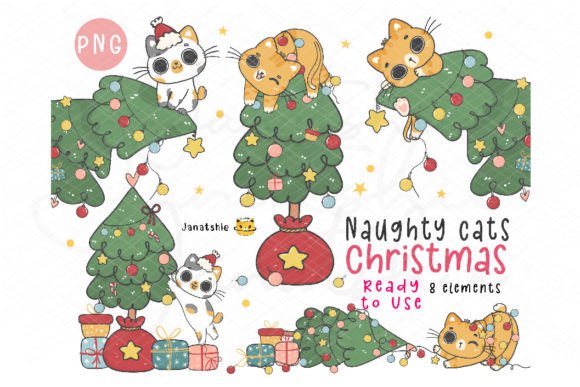 Kawaii Christmas Cats on Christmas Tree