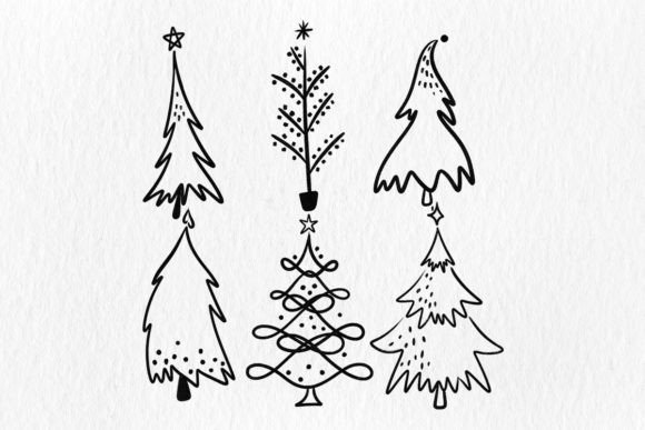 Line Art Christmas Trees Png Sublimation for Modern Illustrations