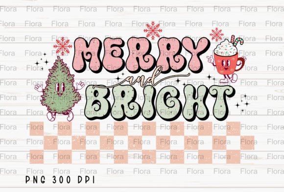 Merry and Bright Christmas Checkered PNG for Brand Illustrations