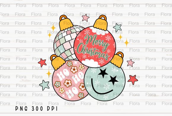 Merry Christmas Balls Vintage Groovy PNG for Illustrations