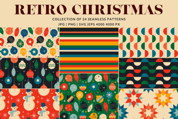 Retro Christmas Patterns Set for Creative Illustrations