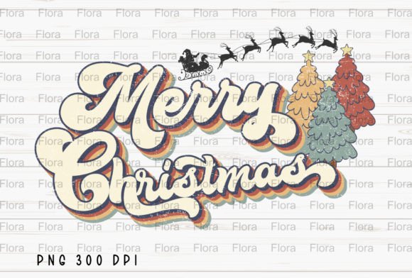 Retro Merry Christmas Tree Groovy PNG