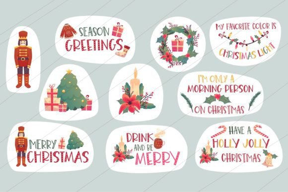 Set Christmas Sticker with Nutcracker: Festive Illustrations for Local Brands