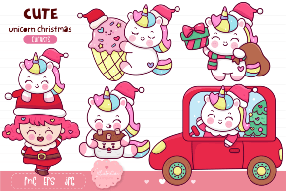 Unicorn Christmas. Cute Unicorn Cartoon Illustrations Review